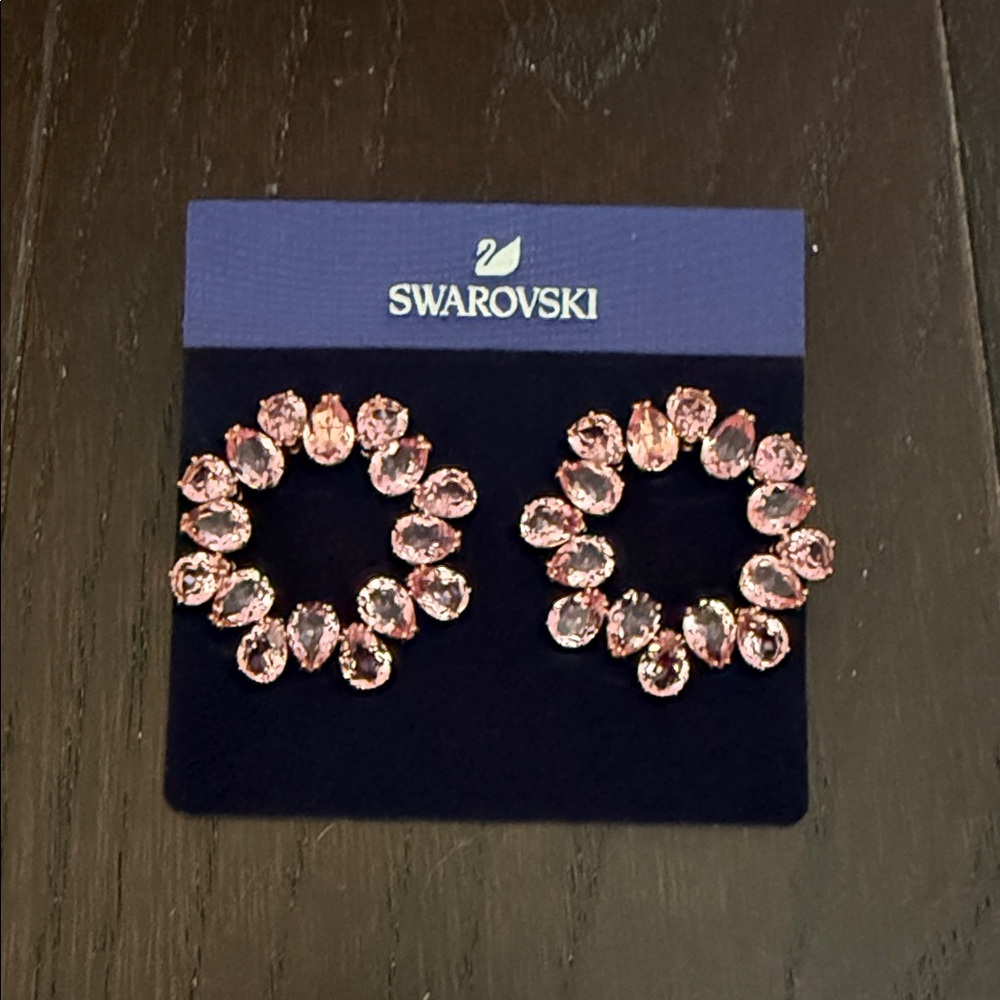 Swarovski Rose Pink Crystal Circle Stud Earrings